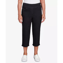 Alfred Dunner Womens Classic Denim Fringe Capri Pant, Casual Stretch Jean Capris