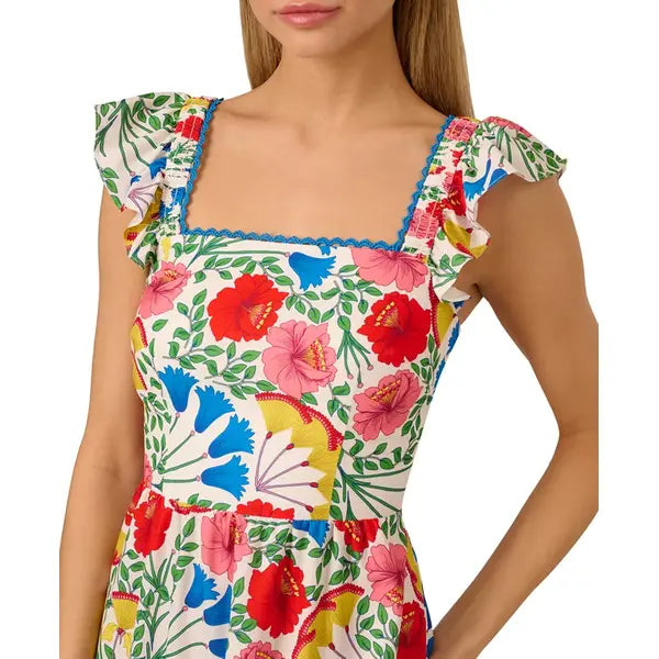 Adrianna Papell Women's Floral-Print Flutter-Sleeve Mini Dress, Red Multi