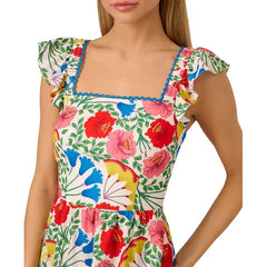 Adrianna Papell Women's Floral-Print Flutter-Sleeve Mini Dress, Red Multi