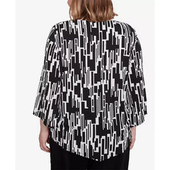 Alfred Dunner Plus Size Classic Vertical Geometric Top with Necklace, Black/White