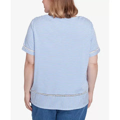Alfred Dunner Plus Size Classic Striped Butterfly Short Sleeves Top, Iris, Size 1X