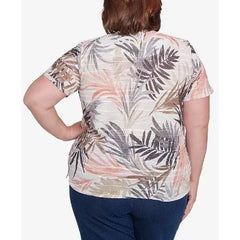 Alfred Dunner Plus Size Warm Palm Tree Short Sleeves Top, Neutral