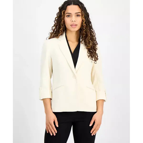 Anne Klein One Button Roll Tab Sleeve Blazer, Regular and Petite Fit