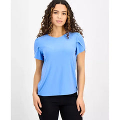 Anne Klein Womens Tulip Sleeve Crewneck Top, Stylish Elegant Casual Blouse