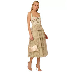 Adrianna Papell Women's Printed Tiered Sleeveless Midi Dress for Effortless Style