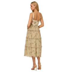 Adrianna Papell Women's Printed Tiered Sleeveless Midi Dress for Effortless Style