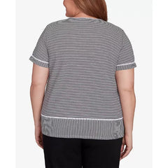 Alfred Dunner Plus Size Classic Crew Neck Parrot Striped Top, Black