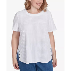 Alfred Dunner Plus Size Classic Solid Textured Short Sleeve Top, White