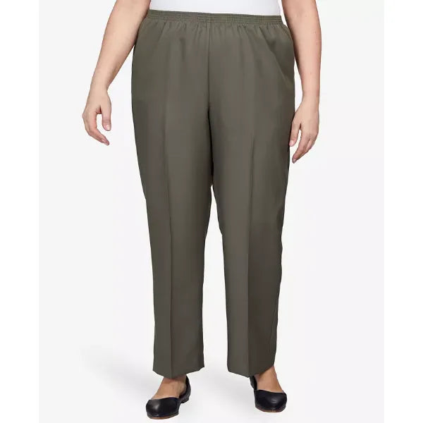Alfred Dunner Plus Size Classic All Around Elastic Waist Accord Short Length Pants, Olive