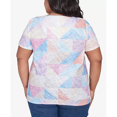 Alfred Dunner Plus Size Geometric Patchwork Crew Neck Top, Pastel