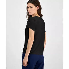 Anne Klein Womens Tulip Sleeve Crewneck Top, Stylish Elegant Casual Blouse