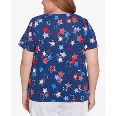 Alfred Dunner Plus Size Star Studded Crew Neck Top, Navy, Size 1X
