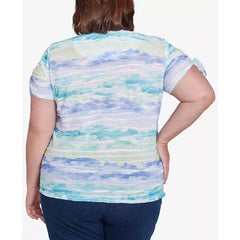 Alfred Dunner Plus Size Tied Short Sleeves Watercolor Top, Blue