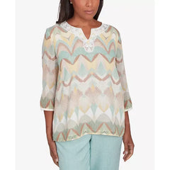 Alfred Dunner Petite Kensington Gardens Chevron Textured Top, Neutral Multi
