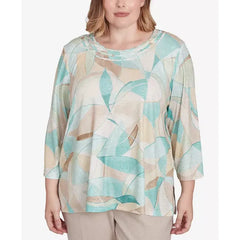 Alfred Dunner Plus Size Kensington Gardens Stained Glass Crew Neck Top, Neutral Multi