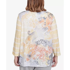 Alfred Dunner Plus Size Dress Code Square Neck Paisley Geometric Top, Multi Yellow