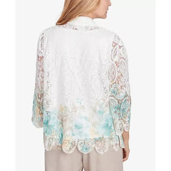 Alfred Dunner Women's Kensington Gardens Two in One Lace Floral Top with Necklace, Neutral Multi