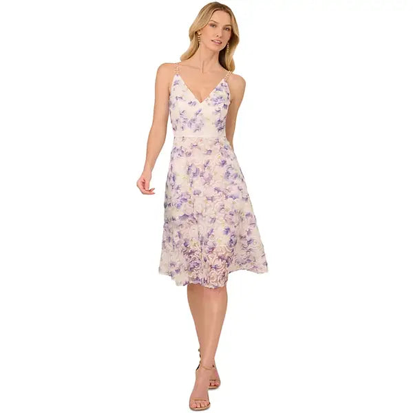 Adrianna Papell Women's Printed Embellished Strap Dress, Perfect for Special Occasions