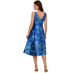 Adrianna Papell Womens Boat Neck Metallic Fit and Flare Dress for Special Occasions