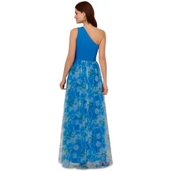 Adrianna Papell Women's Sweetpea Mixed-Media Gown, Perfect for Elegant Events and Formal Occasions,Blue Multi