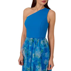 Adrianna Papell Women's Sweetpea Mixed-Media Gown, Perfect for Elegant Events and Formal Occasions,Blue Multi