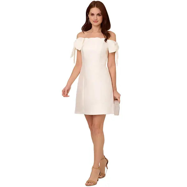 Adrianna Papell Women's Off-The-Shoulder Bow Sleeve Dress, Perfect for Elegant Occasions, Ivory