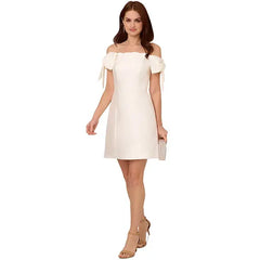 Adrianna Papell Women's Off-The-Shoulder Bow Sleeve Dress, Perfect for Elegant Occasions, Ivory