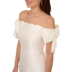 Adrianna Papell Women's Off-The-Shoulder Bow Sleeve Dress, Perfect for Elegant Occasions, Ivory