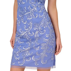 Adrianna Papell Women's Boat-Neck Sequin Sheath Dress, Perfect for Glamorous Events, Peri Blue