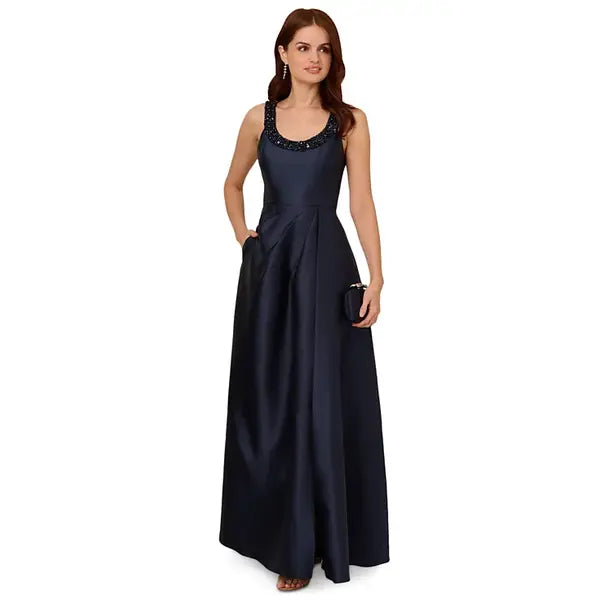 Adrianna Papell Women's Embellished-Neck Sleeveless Gown, Perfect for Elegant Evenings