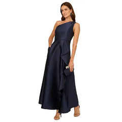 Adrianna Papell Womens Embellished One Shoulder Sleeveless Ballgown, Glamorous and Elegant Style for Formal Events, Midnight