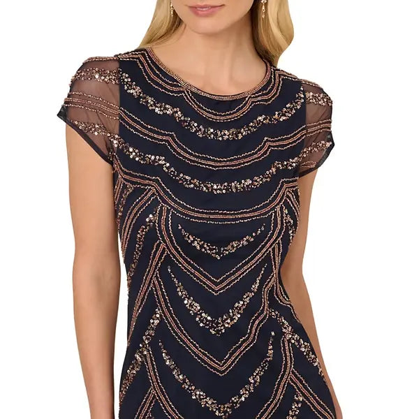 Adrianna Papell Women's Beaded Cap Sleeve Sheath Dress for Elegant and Sophisticated Style