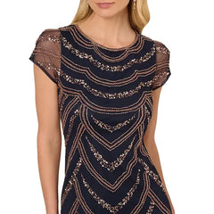 Adrianna Papell Women's Beaded Cap Sleeve Sheath Dress for Elegant and Sophisticated Style