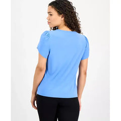 Anne Klein Womens Tulip Sleeve Crewneck Top, Stylish Elegant Casual Blouse