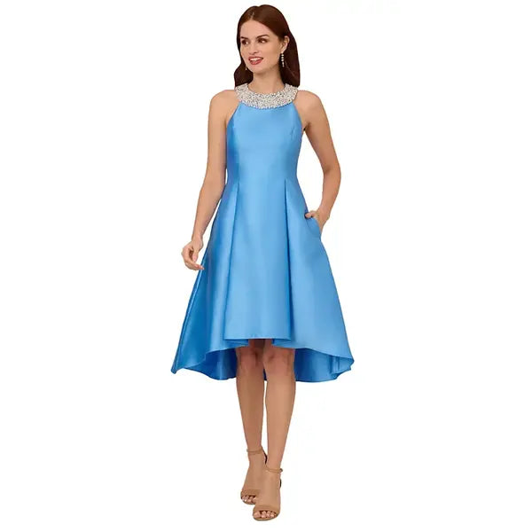Adrianna Papell Beaded Neck Mikado Dress for Elegant and Timeless Evening Style