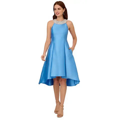 Adrianna Papell Beaded Neck Mikado Dress for Elegant and Timeless Evening Style