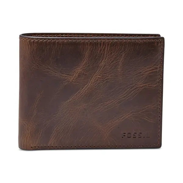 Fossil Men's Leather Wallet Derrick RFID-Blocking Bifold with Flip ID