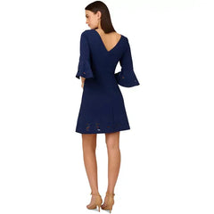 Adrianna Papell Women's Eyelet Embroidered Dress, Perfect for Daytime Events and Casual Elegance, Navy Sateen
