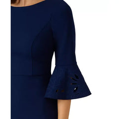 Adrianna Papell Women's Eyelet Embroidered Dress, Perfect for Daytime Events and Casual Elegance, Navy Sateen