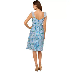 Adrianna Papell Womens Flutter Sleeve Embroidered Dress, Elegant Special Occasion or Garden Party Outfit