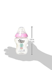 Tommee Tippee Closer to Nature Baby Bottle Decorated Pink, Anti-Colic Valve, Breast-Like, Slow Flow, BPA-Free - 0+ Months, 9 Ounce, 2 Count (Design May Vary) (522522)