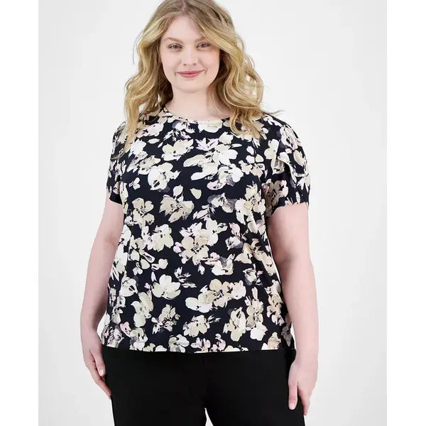 Anne Klein Plus Size Printed Tulip Sleeve Top, Stylish and Comfortable Blouse for Curvy Women