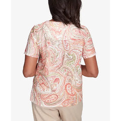 Alfred Dunner Women's Catalina Island Double-Knotted Paisley Top, Tangerine