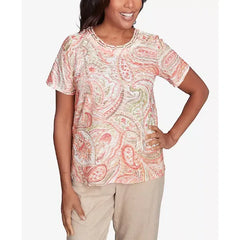 Alfred Dunner Women's Catalina Island Double-Knotted Paisley Top, Tangerine