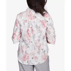 Alfred Dunner Women's Estate of Mind Collared Button Front Hydrangea Top, Multi Pink