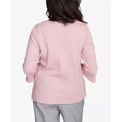 Alfred Dunner Women's Estate of Mind Lace Cutout Split Sleeve Top, Pink , Size small