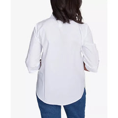 Alfred Dunner Women's Flower Power Studded Button Down Top , White