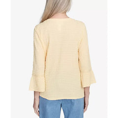 Alfred Dunner Petite Flower Power Tie Front Textured Top with Necklace, Buttercup