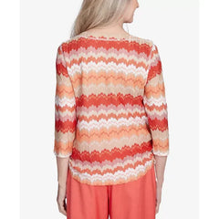 Alfred Dunner Petite Catalina Island Modern Chevron Drawstring Top, Tangerine Multi