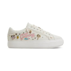 ALDO Women's Beachvibes Embellished Lace-Up Sneakers, Trendy and Comfortable, Ivory Denim